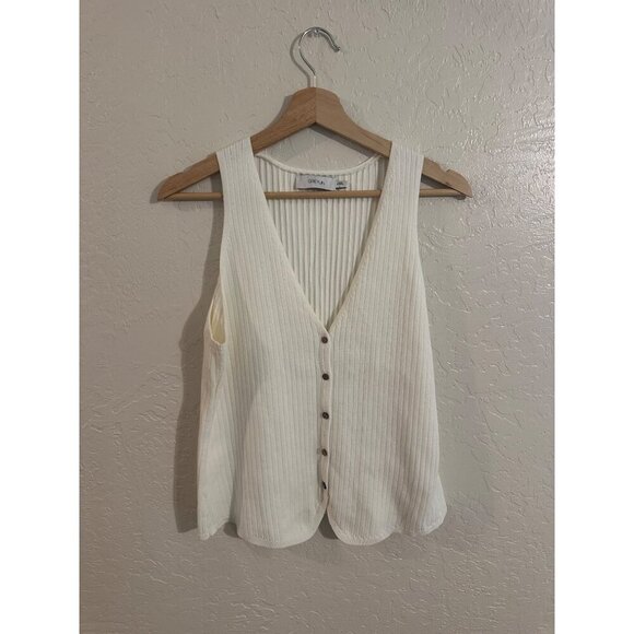 Anthropologie Greylin White Ribbed Buttoned Vest - Picture 2 of 10